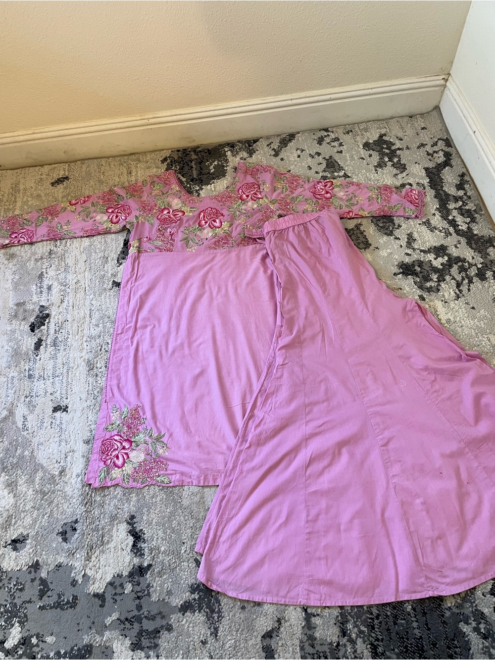 Ethnic Indian Wear Pink Floral Embroidered Women Dress
